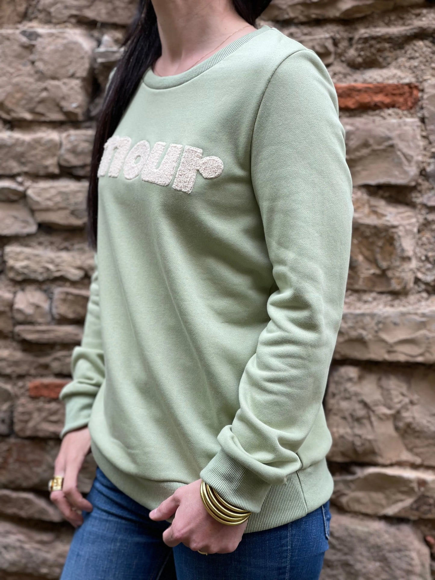 Sweat AMOUR vert d’eau Marguerite