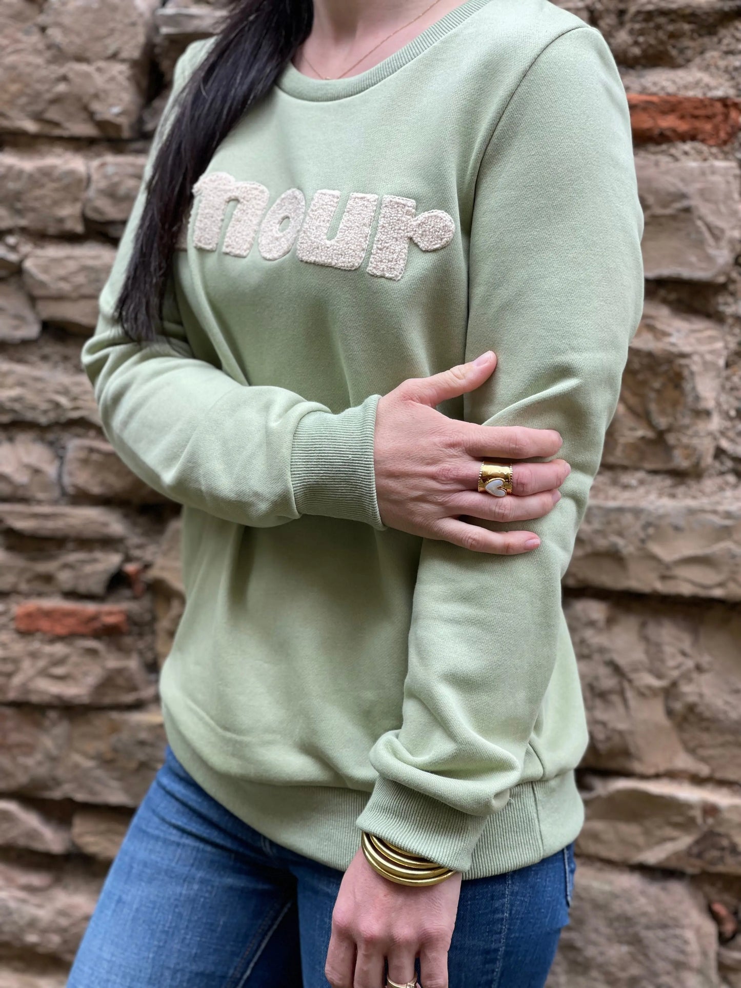 Sweat AMOUR vert d’eau Marguerite