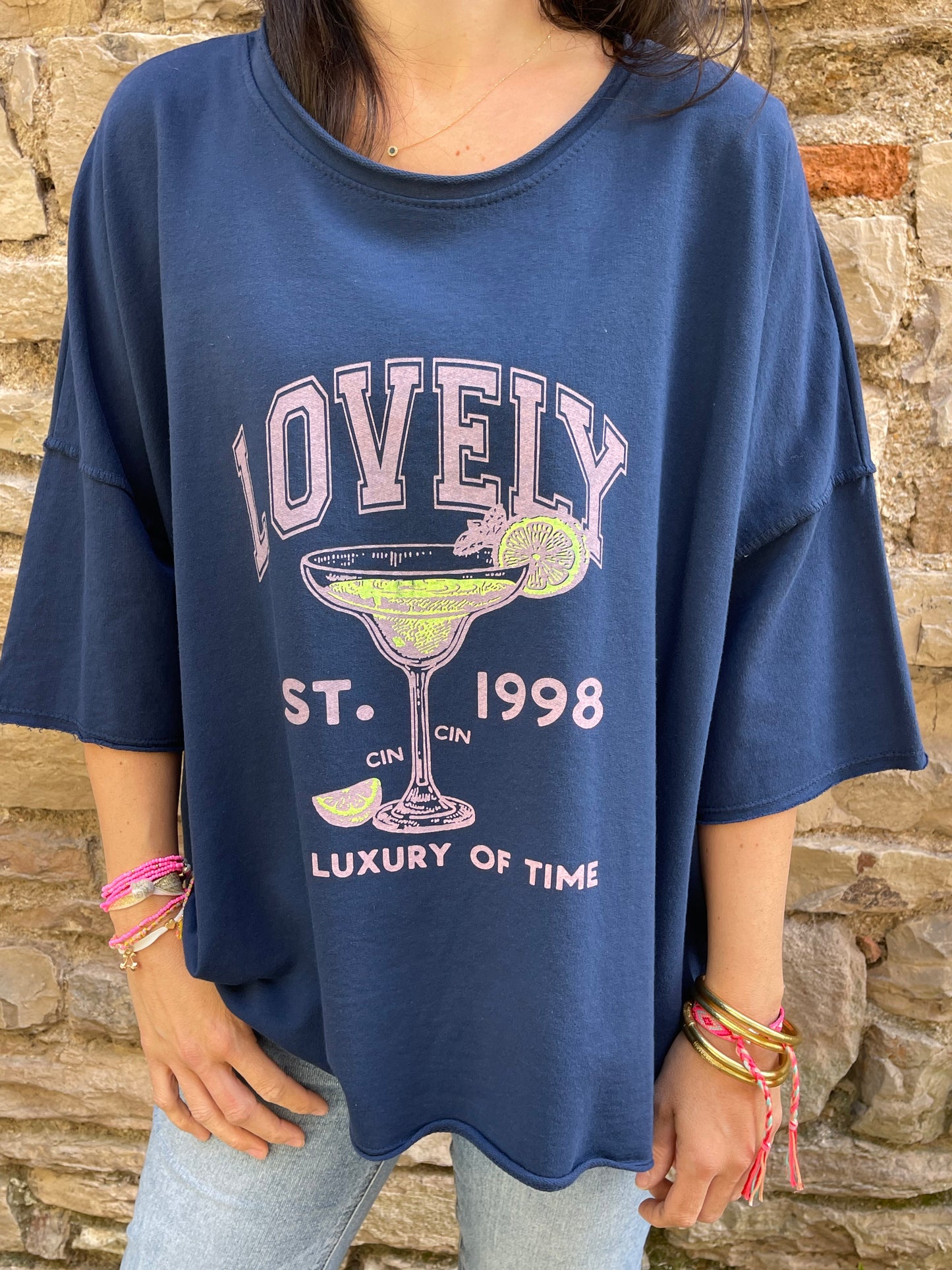 Sweat LOVELY - Bleu marine Marguerite