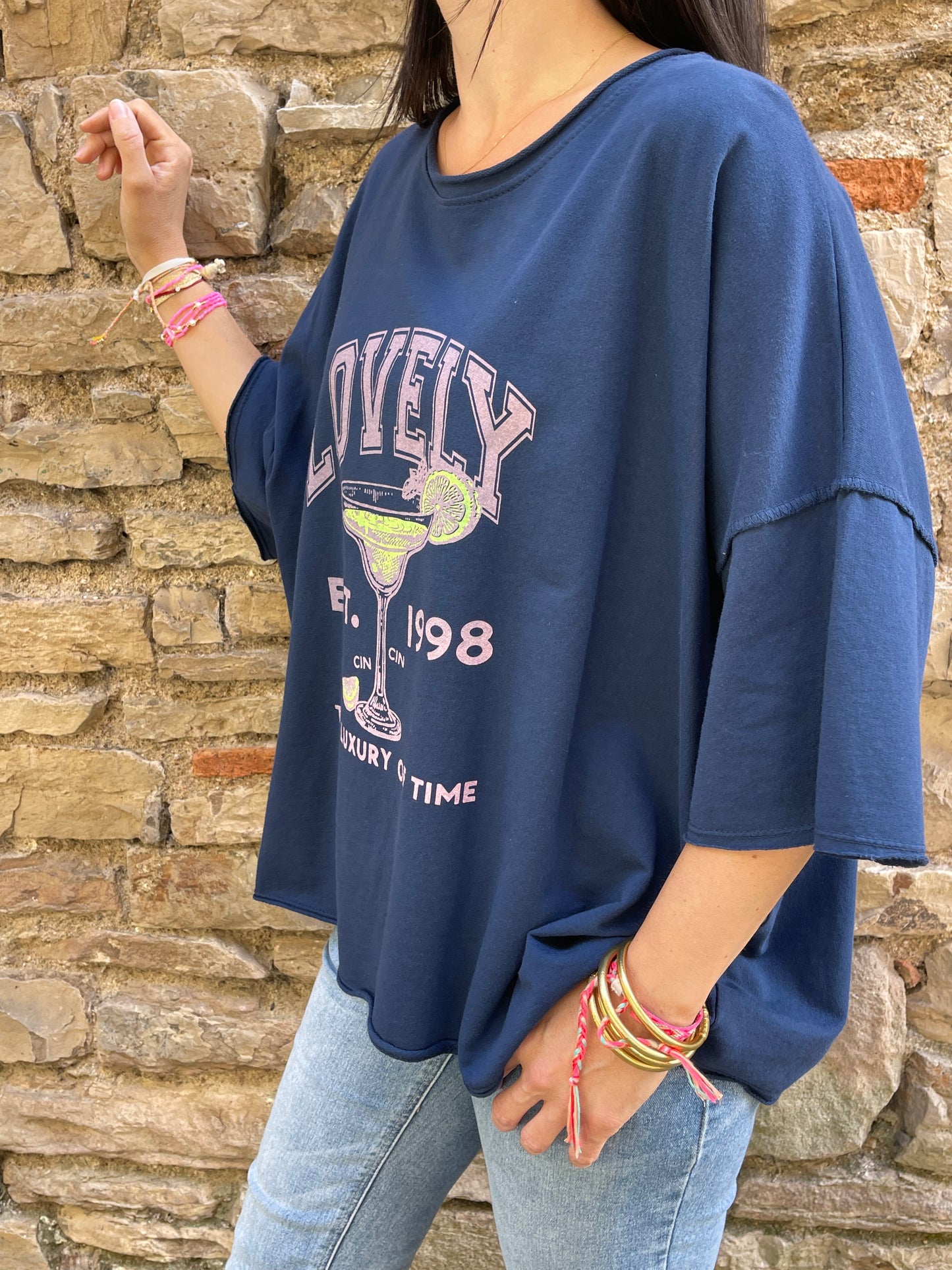 Sweat LOVELY - Bleu marine Marguerite