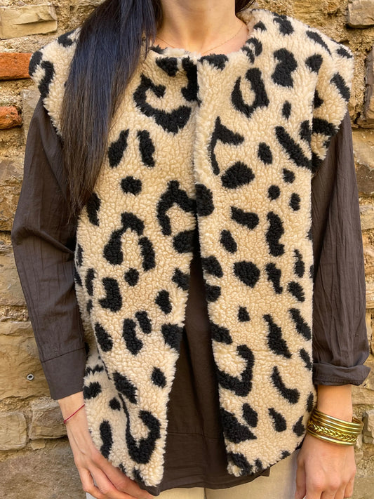 Gilet LÉOPARD - Camel Marguerite