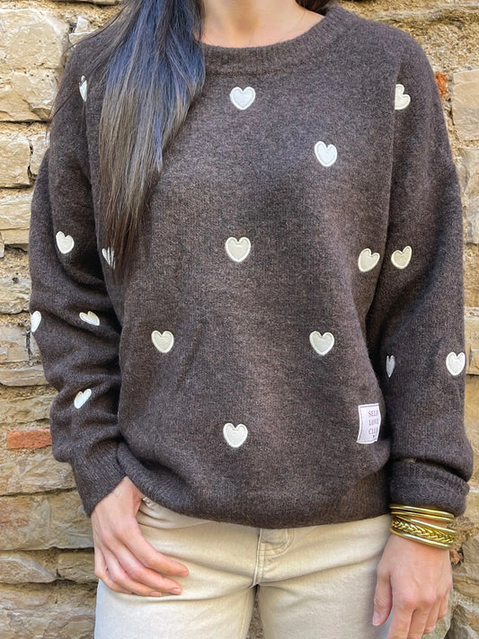 Pull COEUR - Marron Marguerite