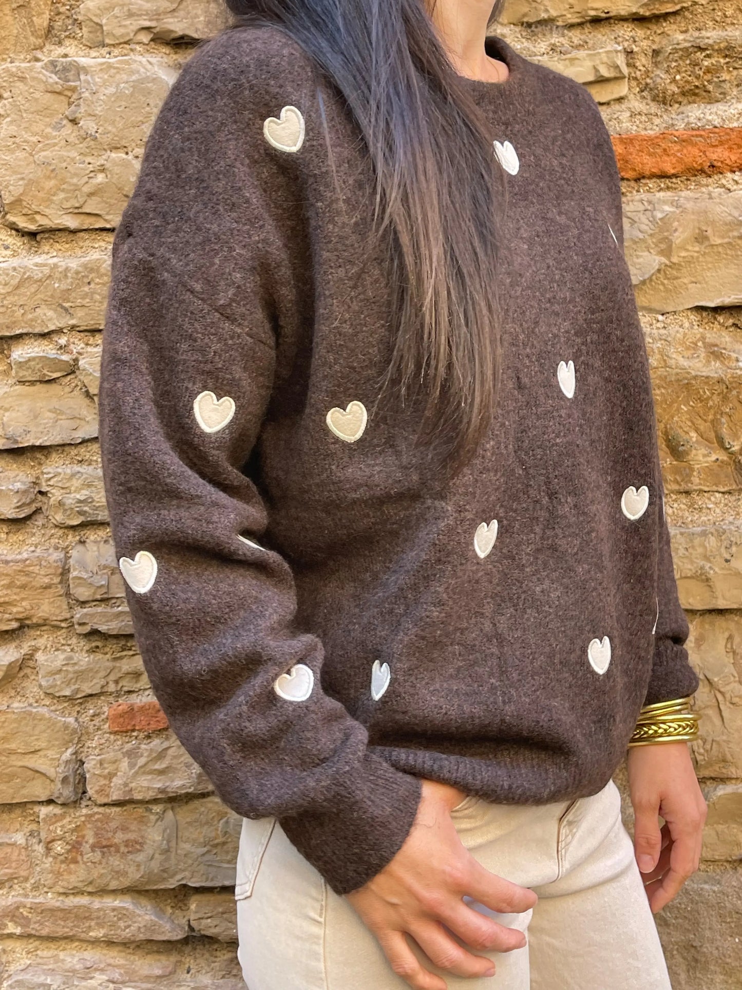 Pull COEUR - Marron Marguerite