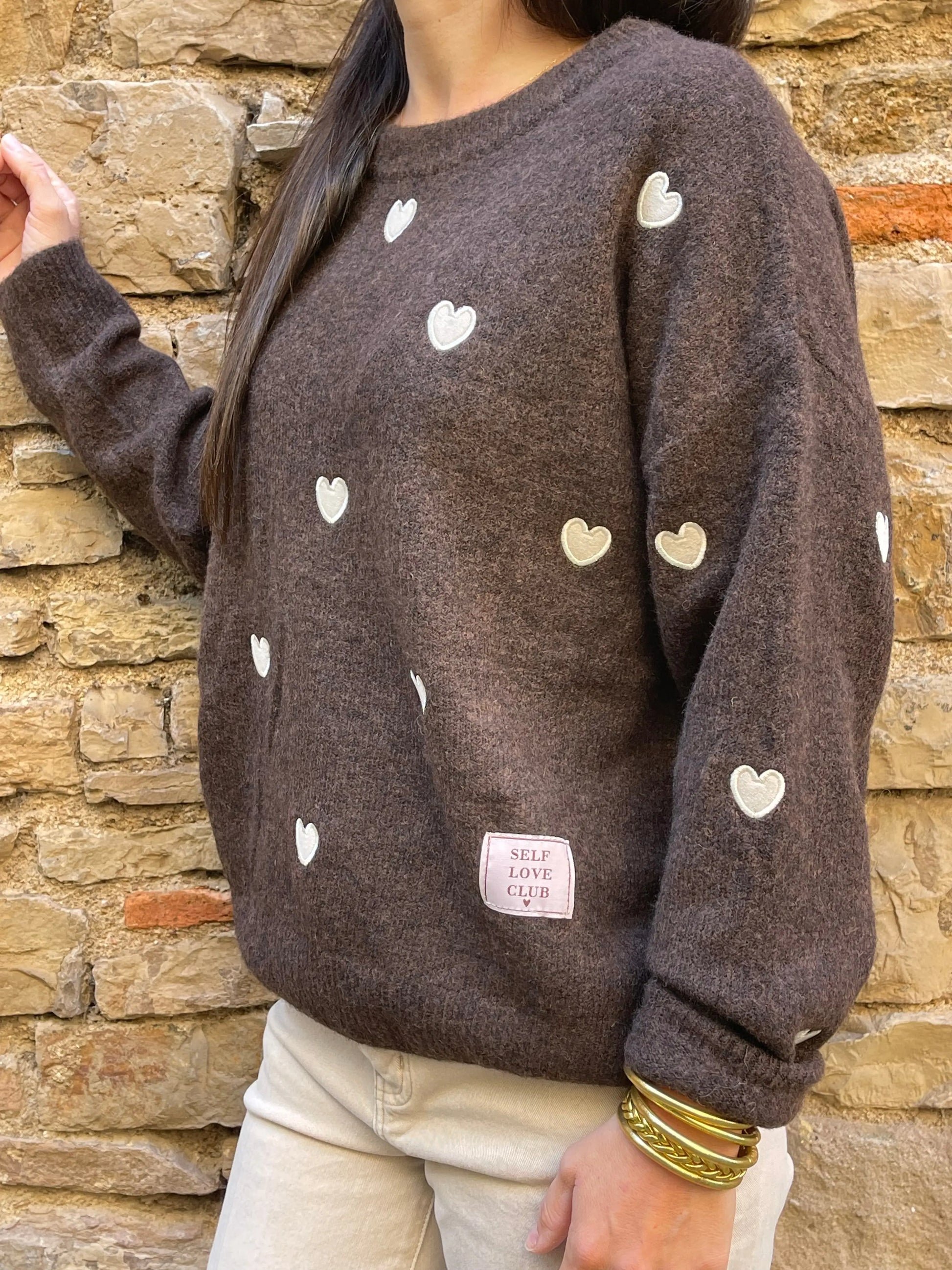 Pull COEUR - Marron Marguerite