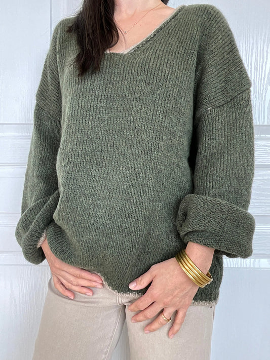 Pull ELIANE - Kaki et beige Marguerite