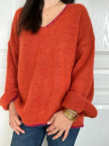 Pull ELIANE - Orange et rose Marguerite