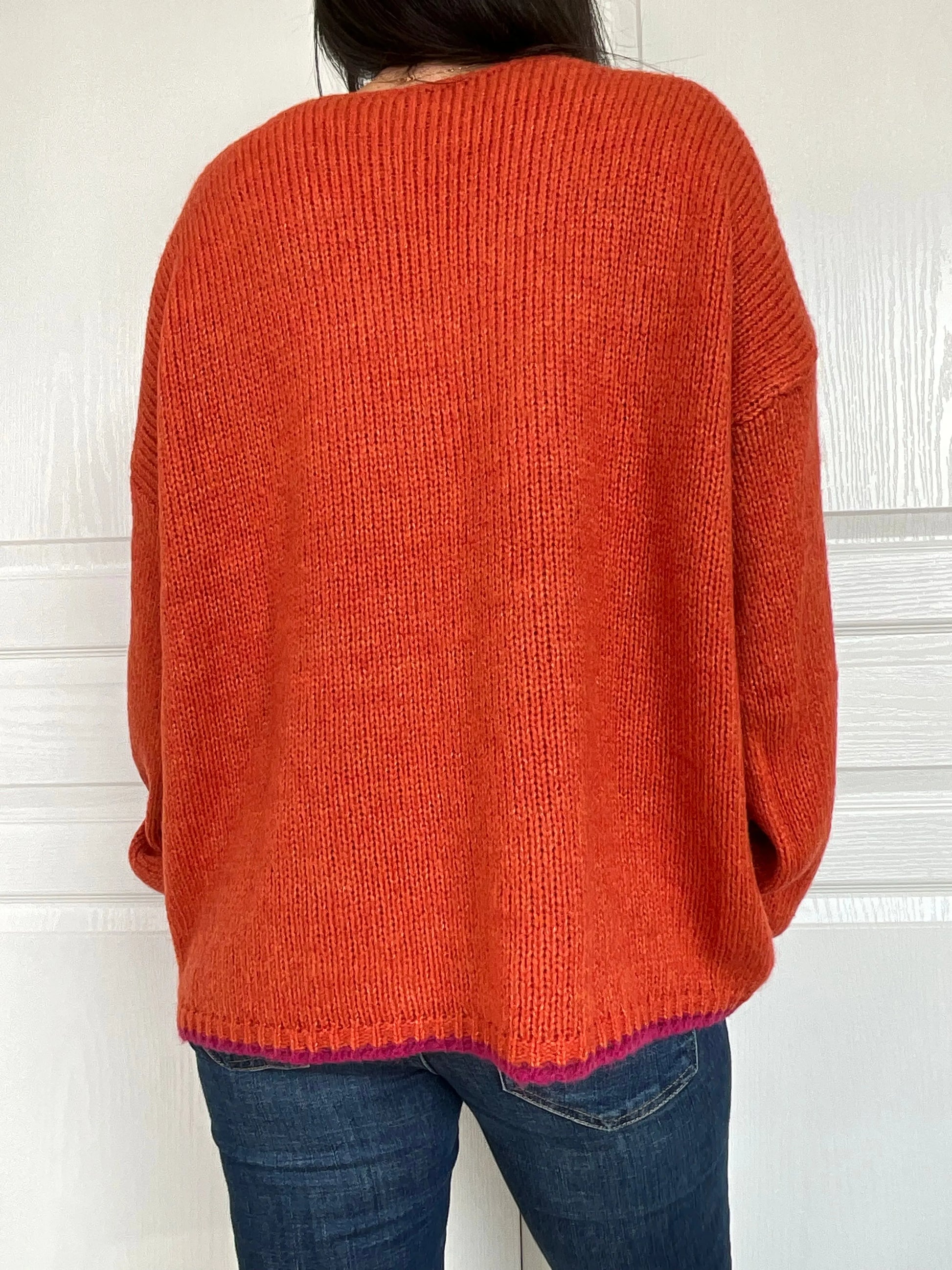 Pull ELIANE - Orange et rose Marguerite