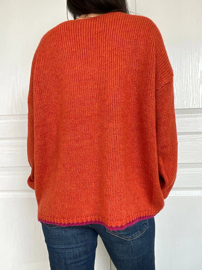 Pull ELIANE - Orange et rose Marguerite