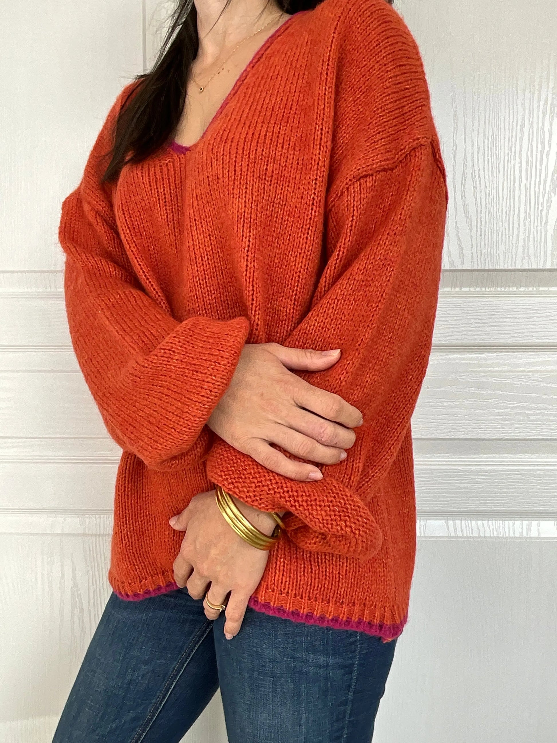 Pull ELIANE - Orange et rose Marguerite