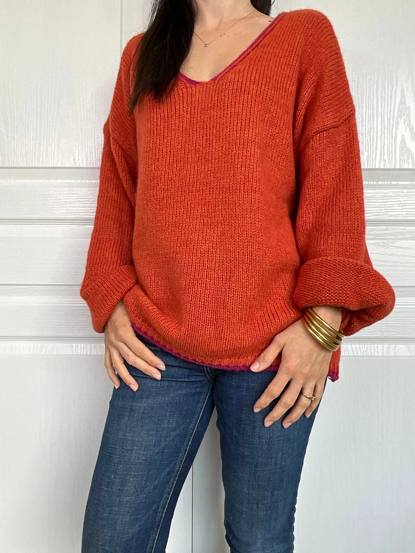 Pull ELIANE - Orange et rose Marguerite