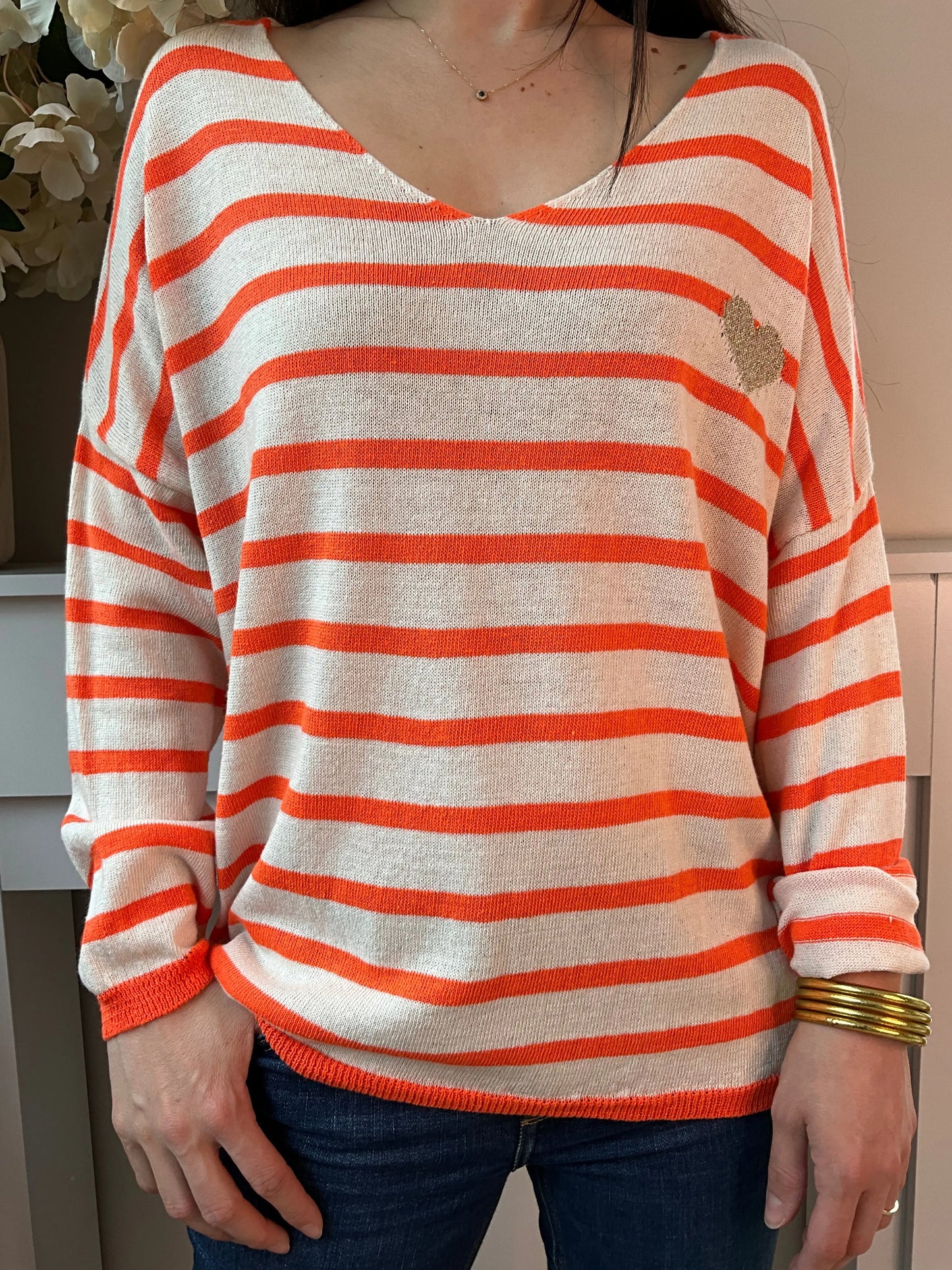 Pull fin LOVELY orange fluo Marguerite