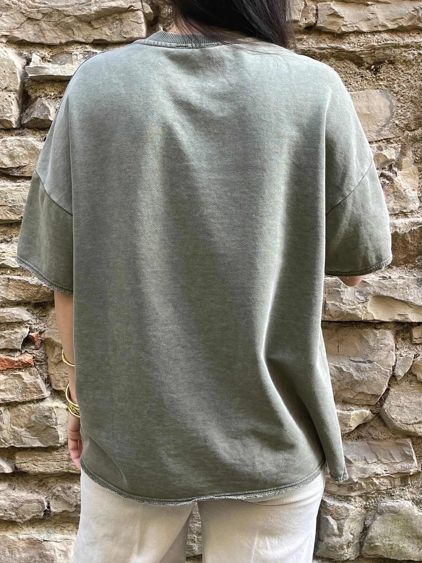 Sweat AMOUR - Kaki délavé Marguerite