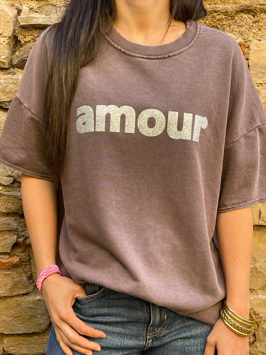 Sweat AMOUR - Violet délavé Marguerite