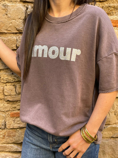 Sweat AMOUR - Violet délavé Marguerite