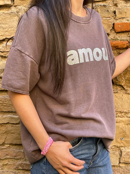 Sweat AMOUR - Violet délavé Marguerite