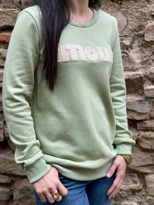 Sweat AMOUR vert d’eau Marguerite