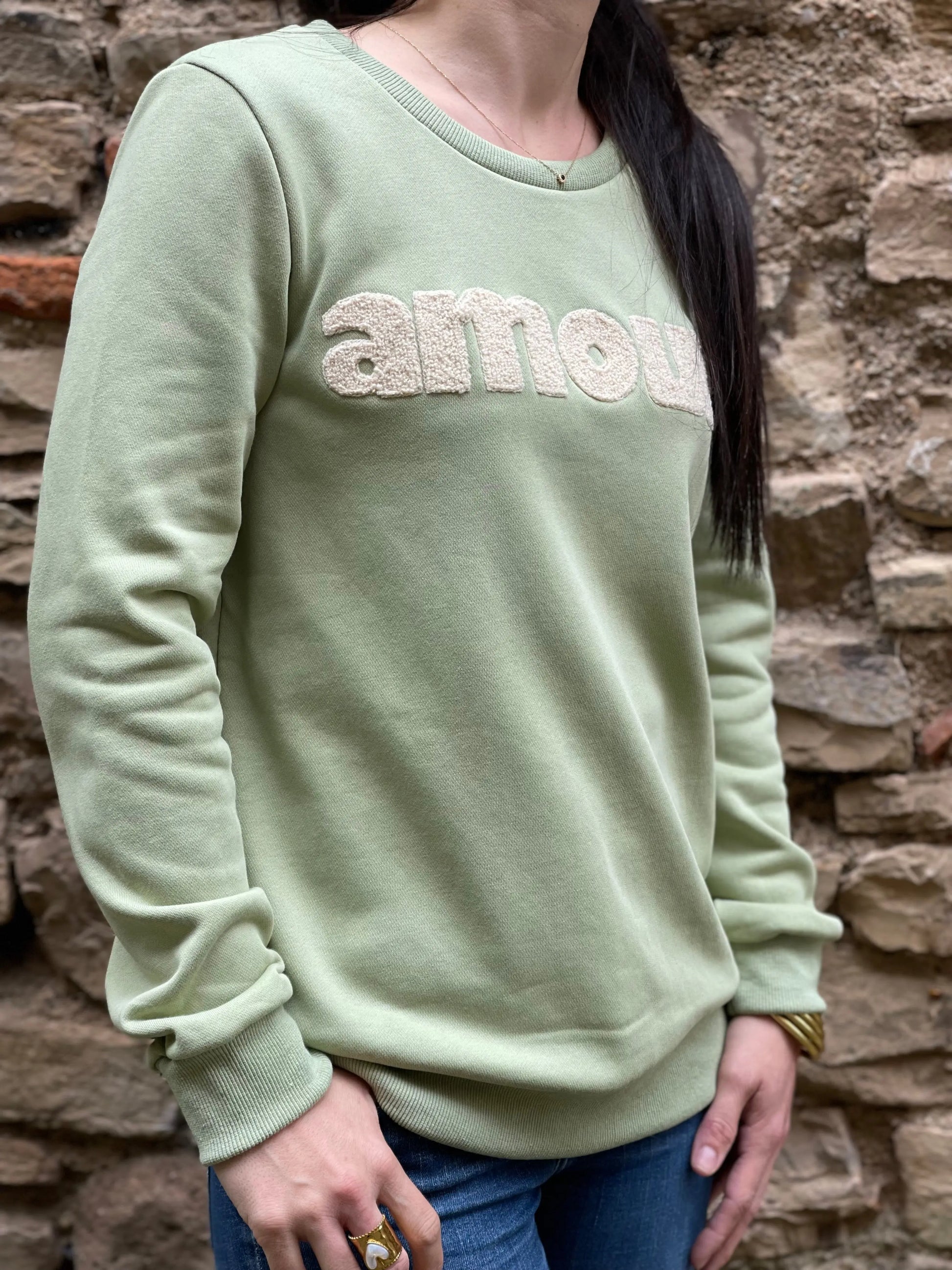 Sweat AMOUR vert d’eau Marguerite