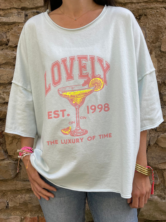 Sweat LOVELY - Bleu ciel Marguerite