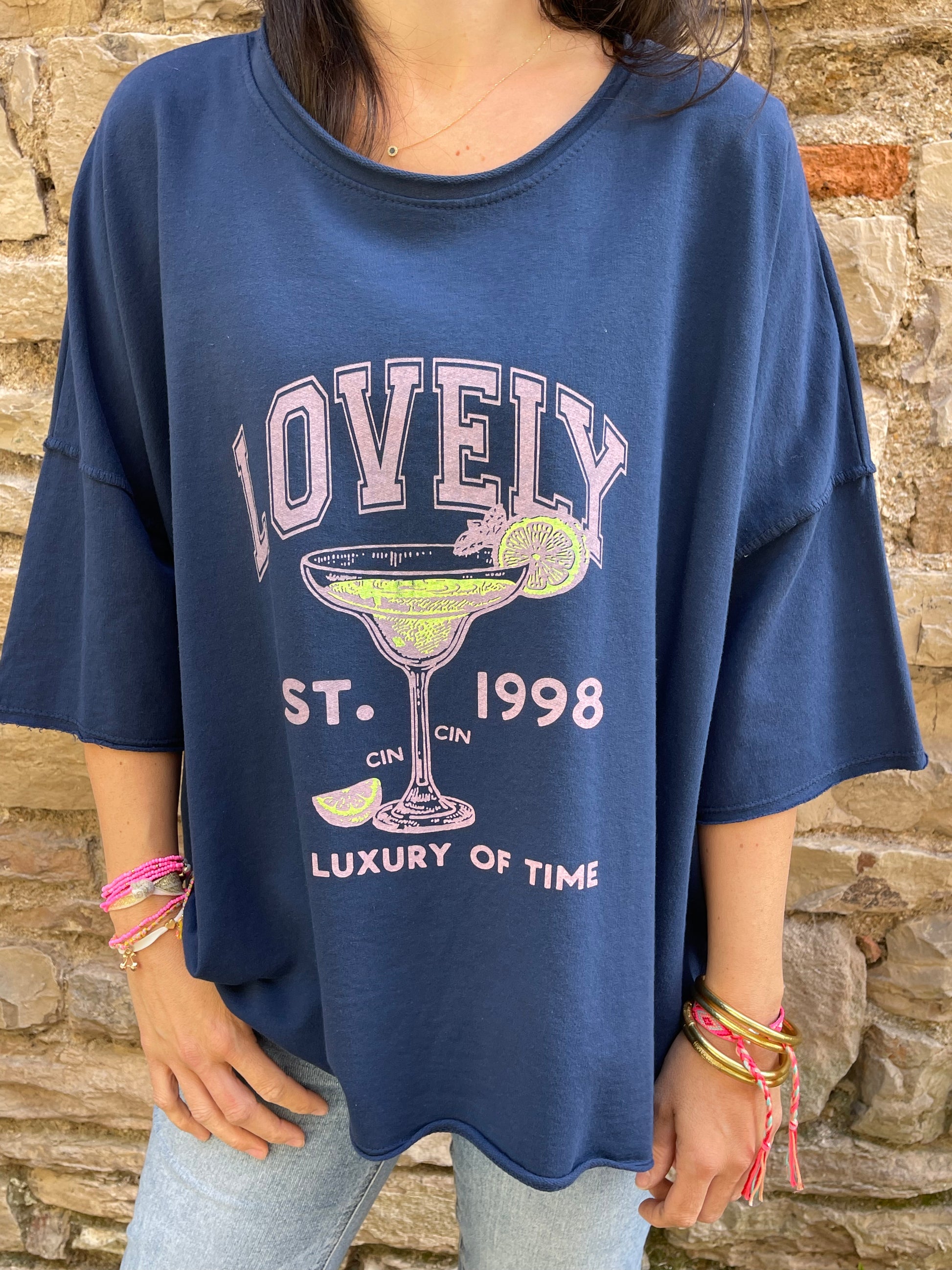 Sweat LOVELY - Bleu marine Marguerite