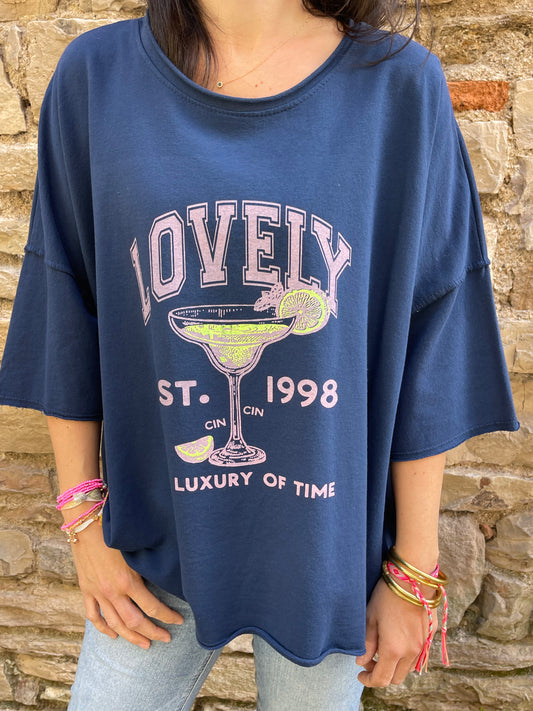 Sweat LOVELY - Bleu marine Marguerite