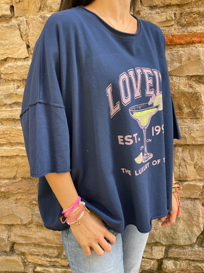 Sweat LOVELY - Bleu marine Marguerite