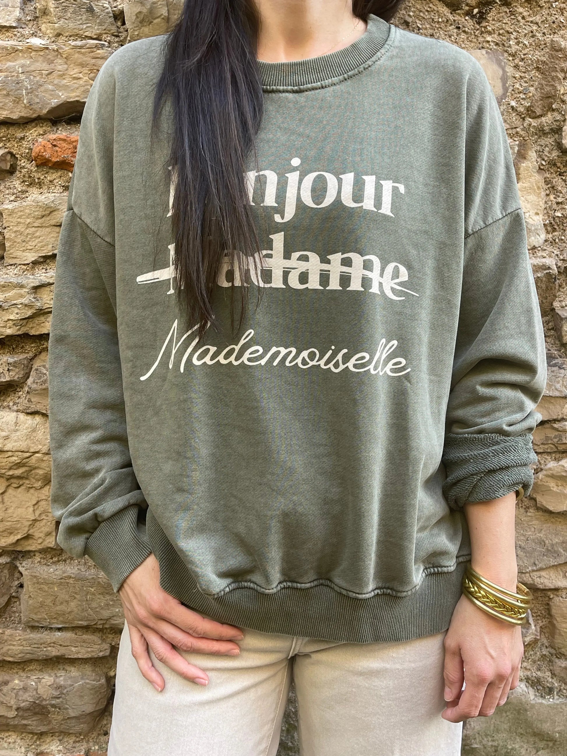 Sweat MADAME - Kaki délavé Marguerite