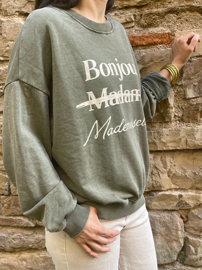 Sweat MADAME - Kaki délavé Marguerite