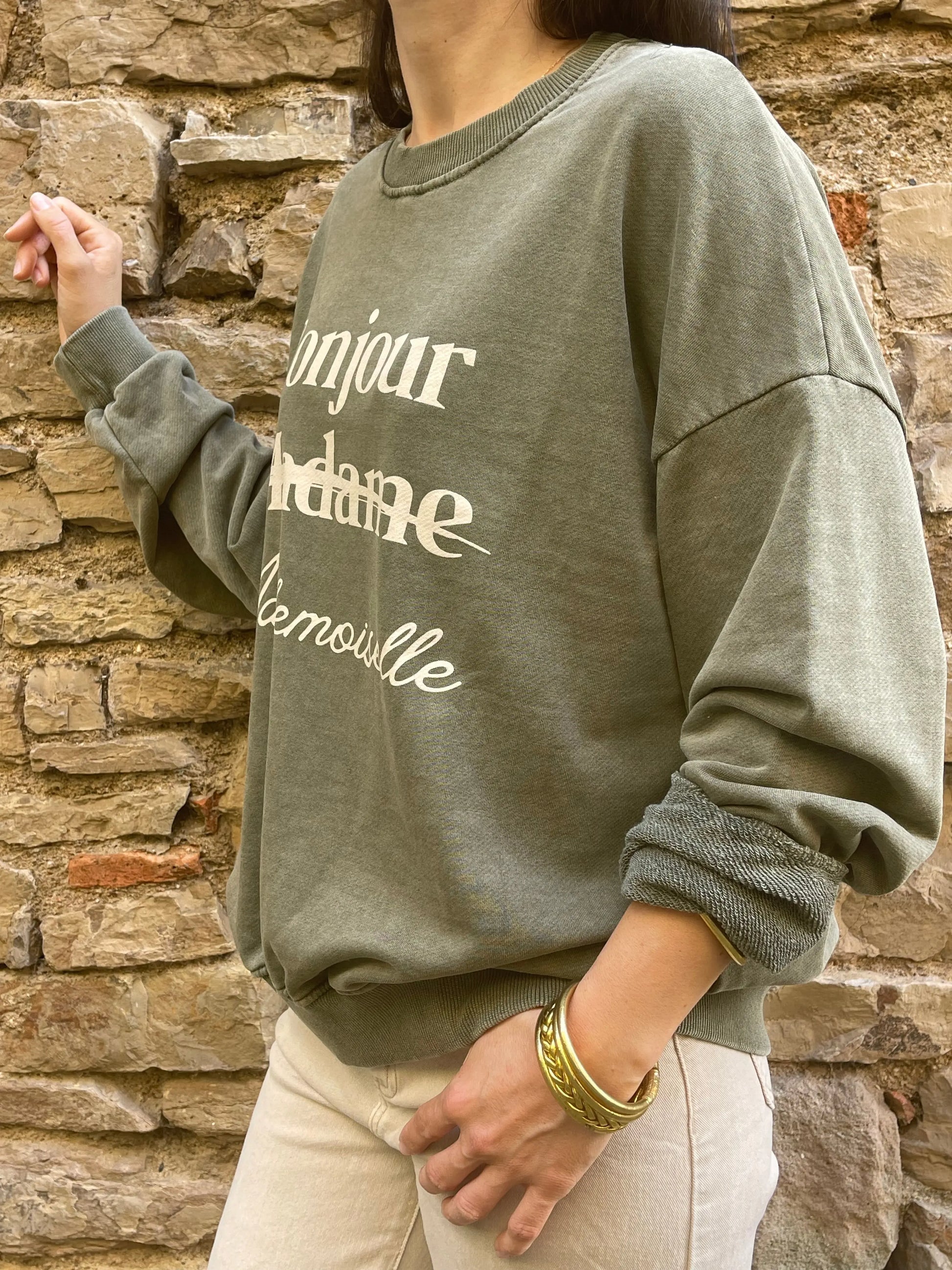 Sweat MADAME - Kaki délavé Marguerite