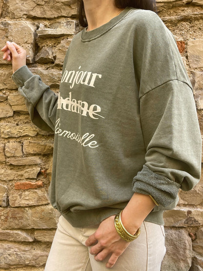 Sweat MADAME - Kaki délavé Marguerite