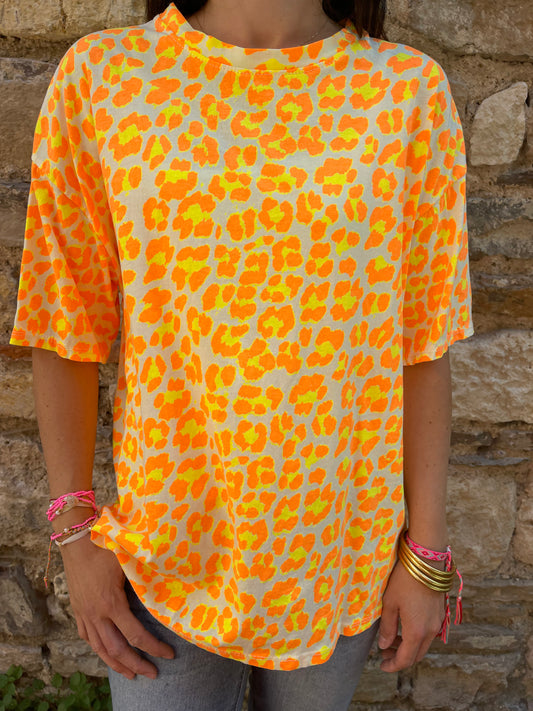 T-shirt LÉOPARD - Orange fluo Marguerite