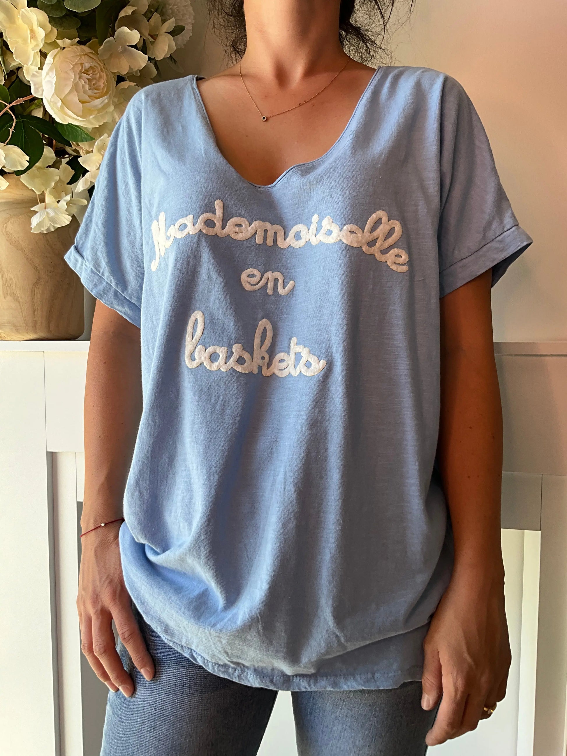 T-shirt MADEMOISELLE bleu ciel Marguerite