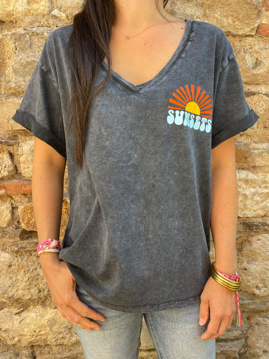 T-shirt SUNSETS - Gris délavé Marguerite